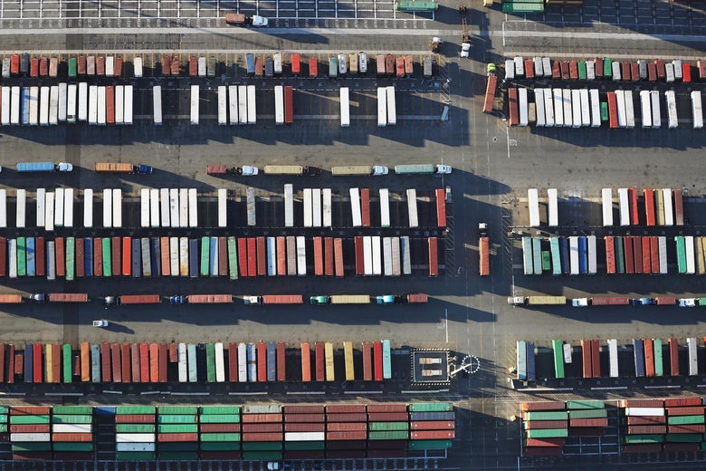 Overhead view of shipping containers
